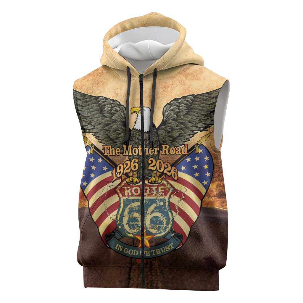 Route 66 Highway United States Sleeveless Zip Hoodie Mother Road Happy 100th Anniversary Proud - Wonder Print Shop
