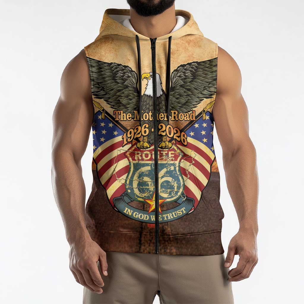 Route 66 Highway United States Sleeveless Zip Hoodie Mother Road Happy 100th Anniversary Proud - Wonder Print Shop