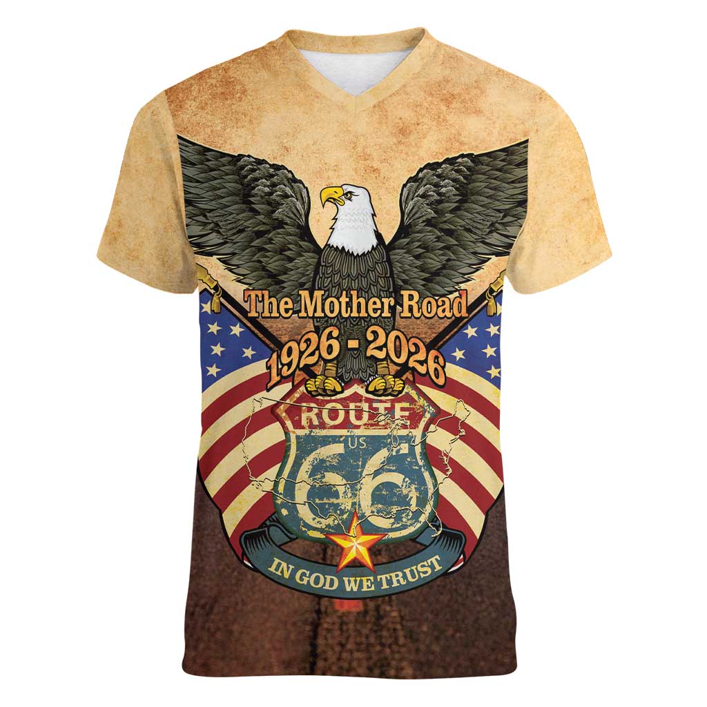 Route 66 Highway United States Women V-Neck T-Shirt Mother Road Happy 100th Anniversary Proud - Wonder Print Shop