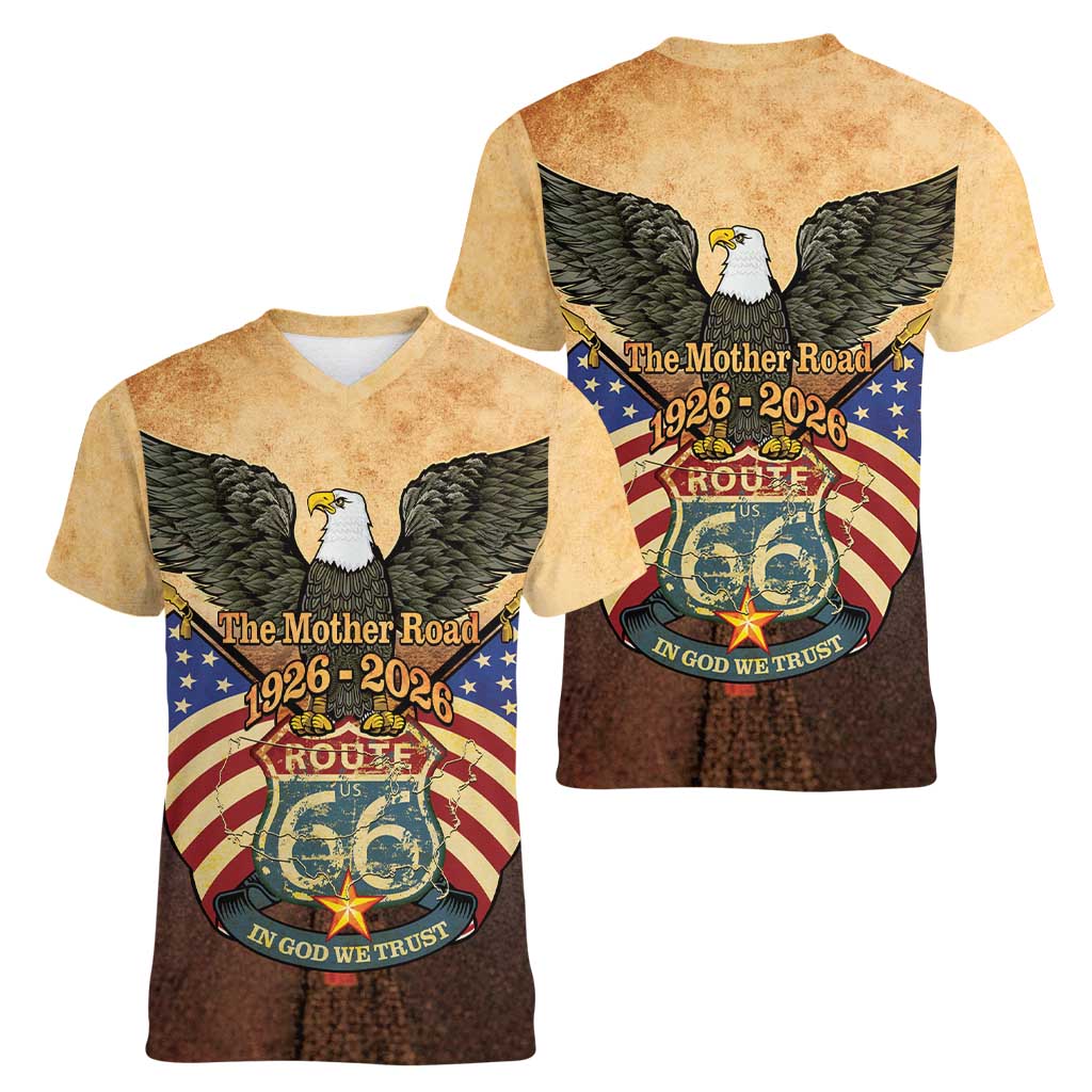 Route 66 Highway United States Women V-Neck T-Shirt Mother Road Happy 100th Anniversary Proud - Wonder Print Shop