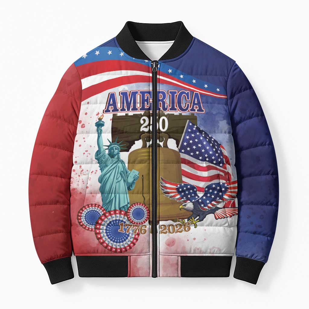 United States 4th Of July Bomber Puffer Jacket 250th Anniversary Liberty Bell - Wonder Print Shop