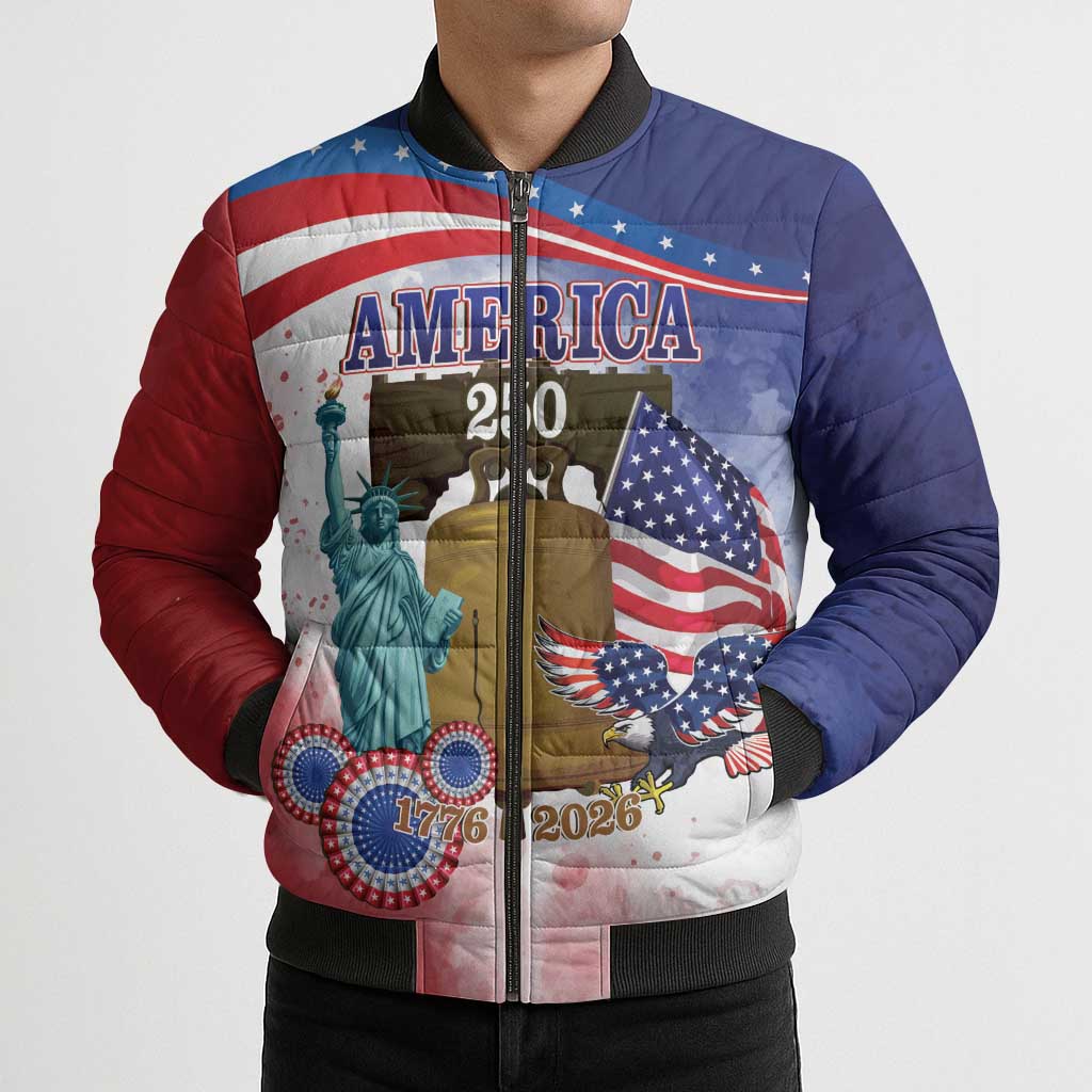 United States 4th Of July Bomber Puffer Jacket 250th Anniversary Liberty Bell - Wonder Print Shop