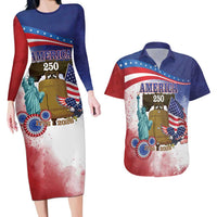 United States 4th Of July Couples Matching Long Sleeve Bodycon Dress and Hawaiian Shirt 250th Anniversary Liberty Bell - Wonder Print Shop