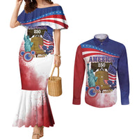 United States 4th Of July Couples Matching Mermaid Dress and Long Sleeve Button Shirt 250th Anniversary Liberty Bell - Wonder Print Shop