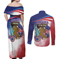 United States 4th Of July Couples Matching Off Shoulder Maxi Dress and Long Sleeve Button Shirt 250th Anniversary Liberty Bell - Wonder Print Shop