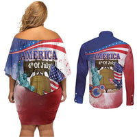 United States 4th Of July Couples Matching Off Shoulder Short Dress and Long Sleeve Button Shirt 250th Anniversary Liberty Bell - Wonder Print Shop