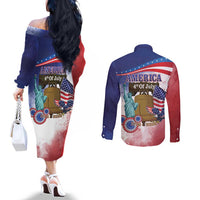 United States 4th Of July Couples Matching Off The Shoulder Long Sleeve Dress and Long Sleeve Button Shirt 250th Anniversary Liberty Bell - Wonder Print Shop