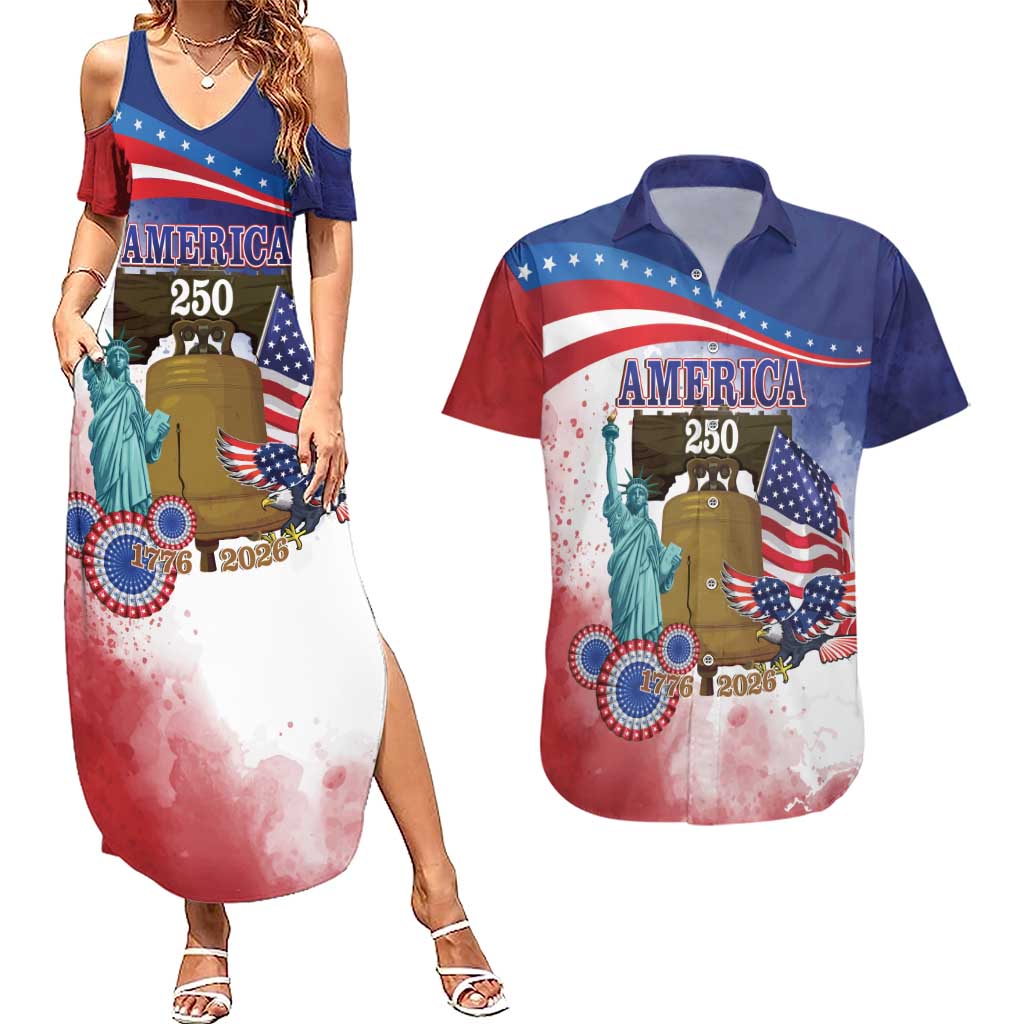 United States 4th Of July Couples Matching Summer Maxi Dress and Hawaiian Shirt 250th Anniversary Liberty Bell - Wonder Print Shop