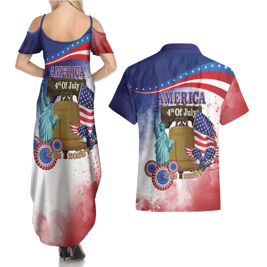 United States 4th Of July Couples Matching Summer Maxi Dress and Hawaiian Shirt 250th Anniversary Liberty Bell - Wonder Print Shop