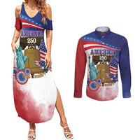 United States 4th Of July Couples Matching Summer Maxi Dress and Long Sleeve Button Shirt 250th Anniversary Liberty Bell - Wonder Print Shop