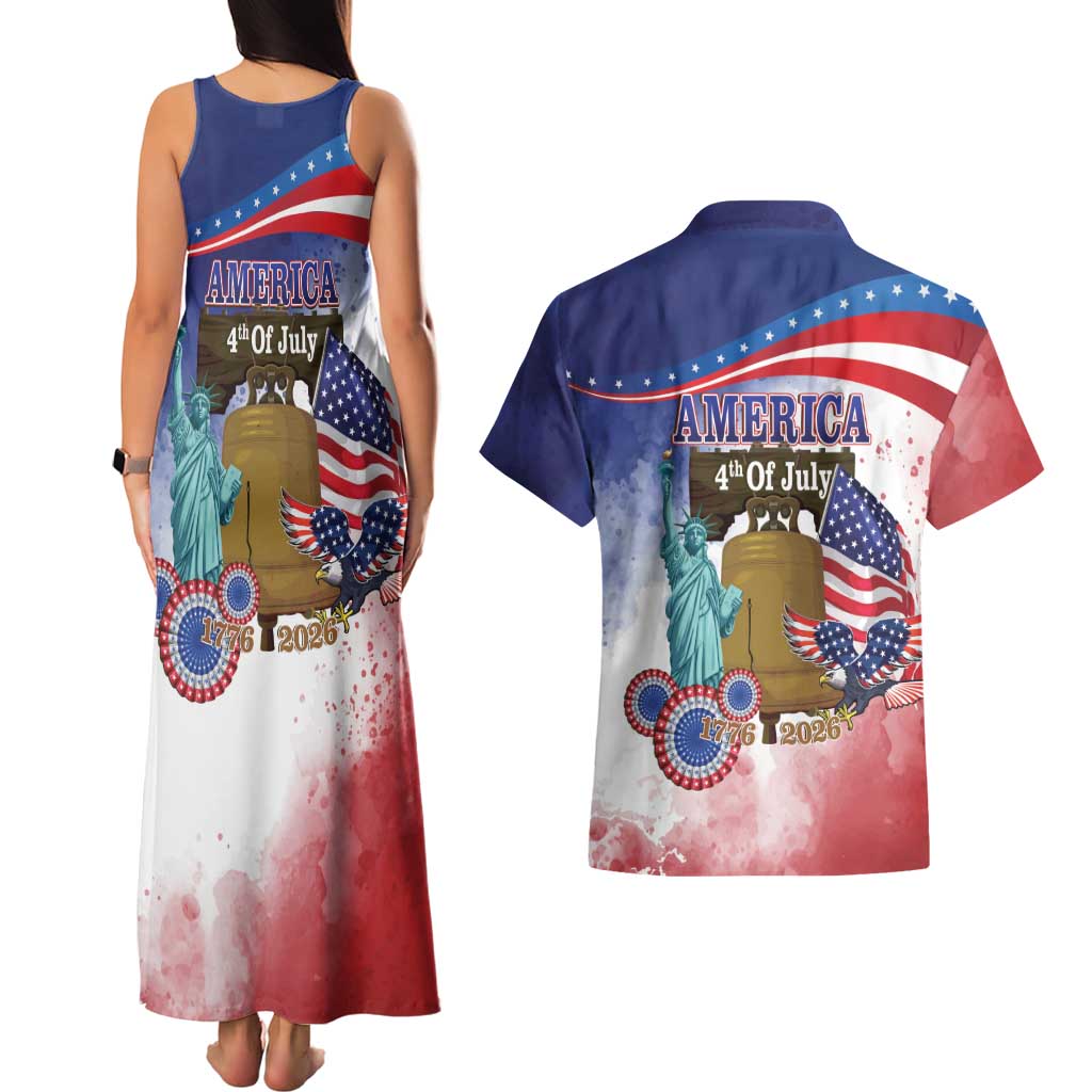 United States 4th Of July Couples Matching Tank Maxi Dress and Hawaiian Shirt 250th Anniversary Liberty Bell - Wonder Print Shop