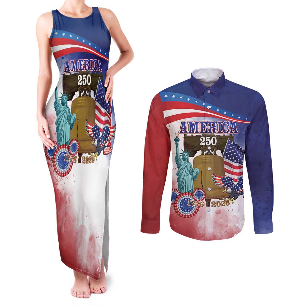 United States 4th Of July Couples Matching Tank Maxi Dress and Long Sleeve Button Shirt 250th Anniversary Liberty Bell - Wonder Print Shop