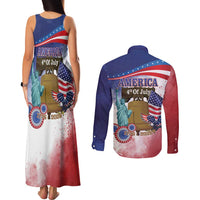 United States 4th Of July Couples Matching Tank Maxi Dress and Long Sleeve Button Shirt 250th Anniversary Liberty Bell - Wonder Print Shop