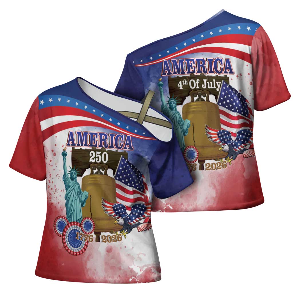 United States 4th Of July Cross Shoulder Shirt 250th Anniversary Liberty Bell - Wonder Print Shop