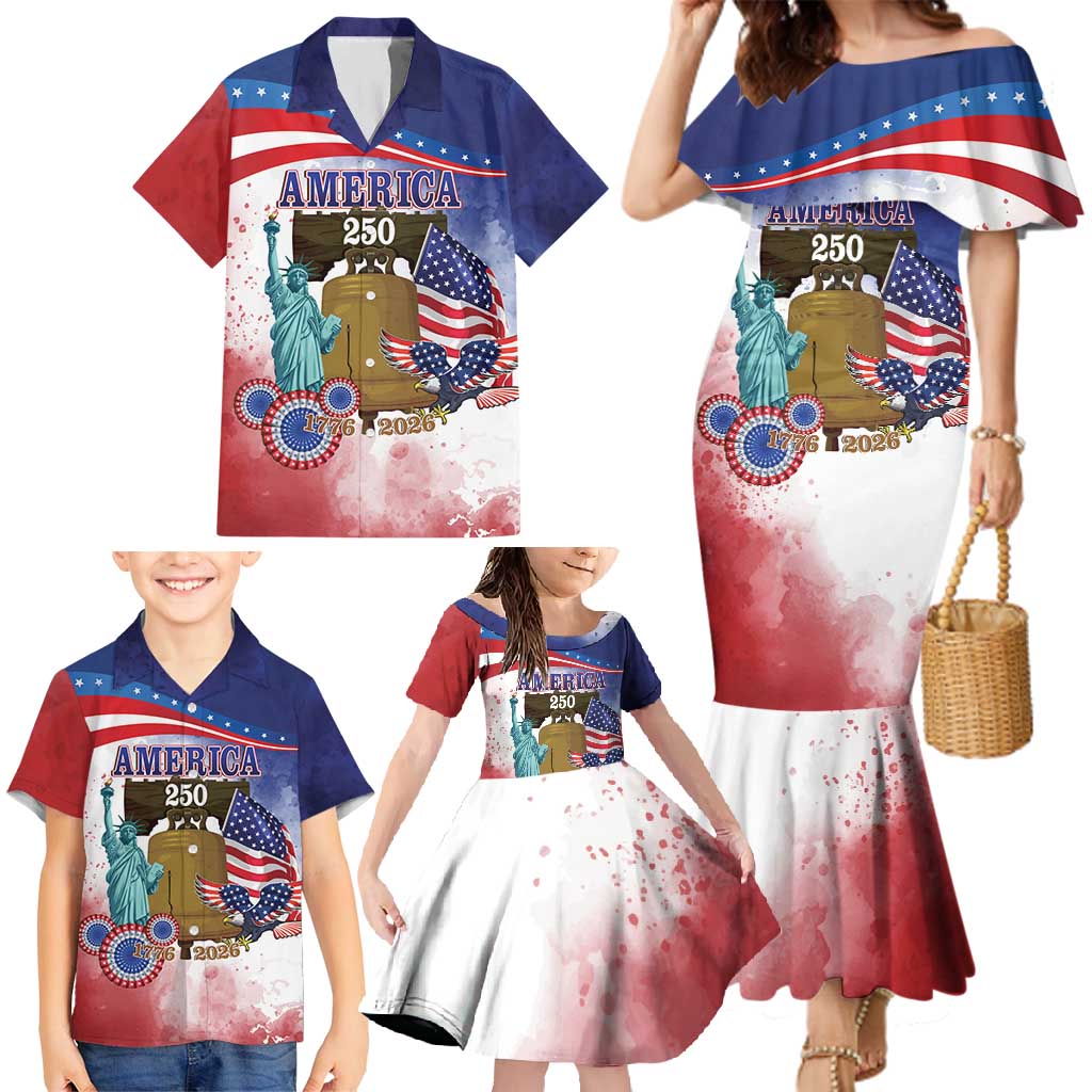 United States 4th Of July Family Matching Mermaid Dress and Hawaiian Shirt 250th Anniversary Liberty Bell - Wonder Print Shop