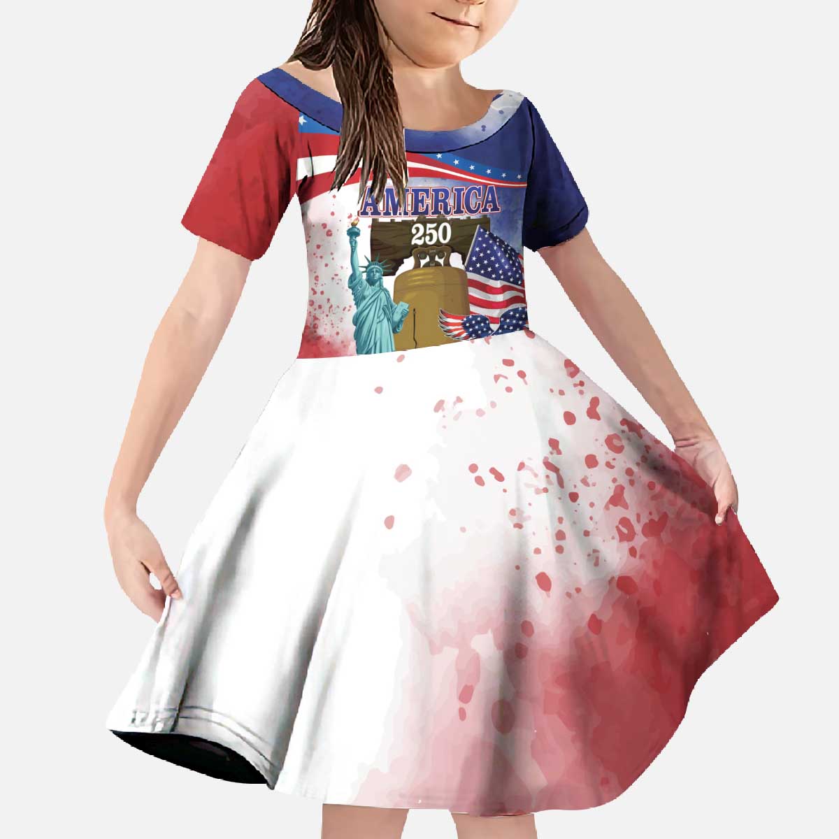 United States 4th Of July Family Matching Off The Shoulder Long Sleeve Dress and Hawaiian Shirt 250th Anniversary Liberty Bell - Wonder Print Shop