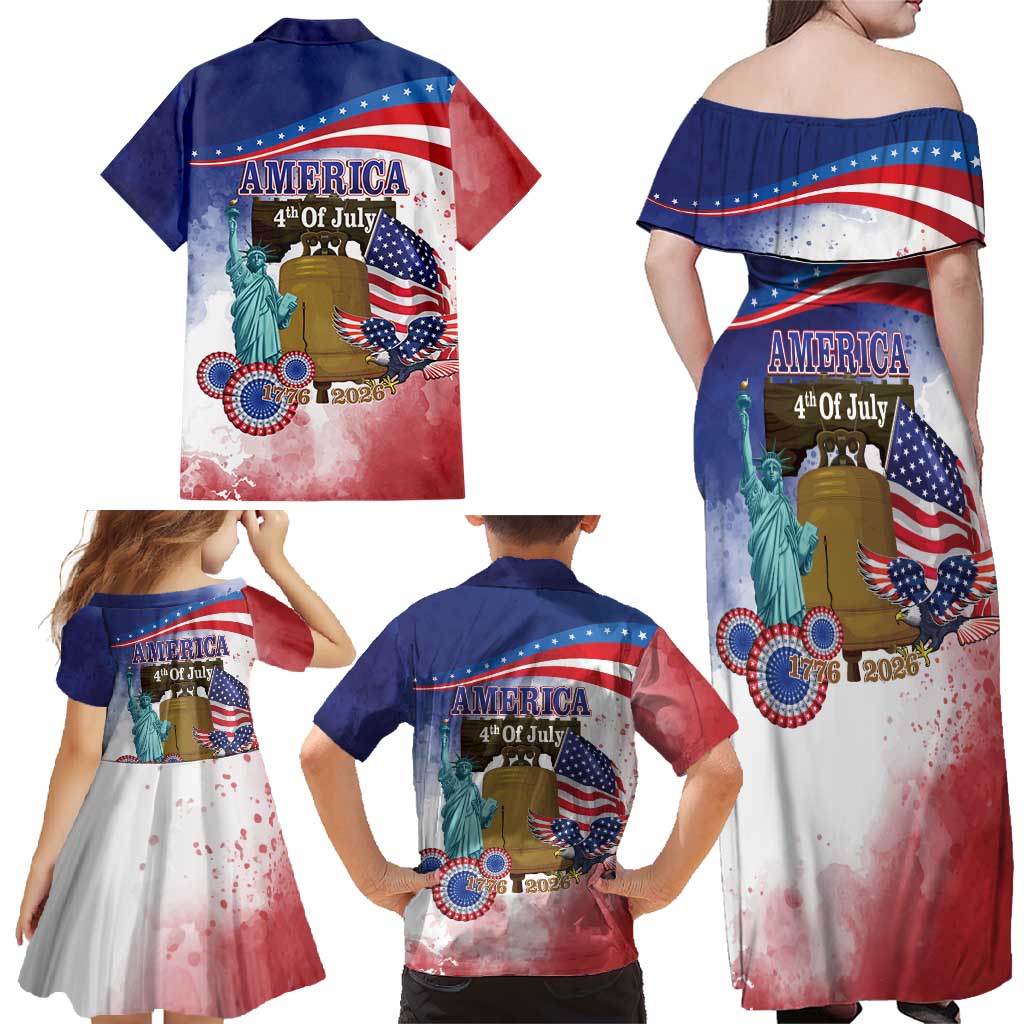 United States 4th Of July Family Matching Off Shoulder Maxi Dress and Hawaiian Shirt 250th Anniversary Liberty Bell - Wonder Print Shop
