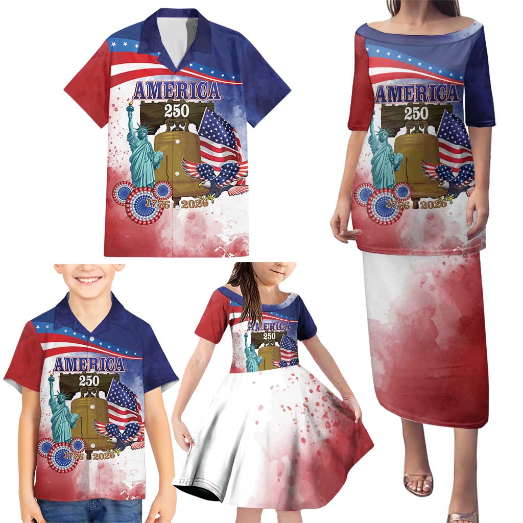 United States 4th Of July Family Matching Puletasi and Hawaiian Shirt 250th Anniversary Liberty Bell - Wonder Print Shop