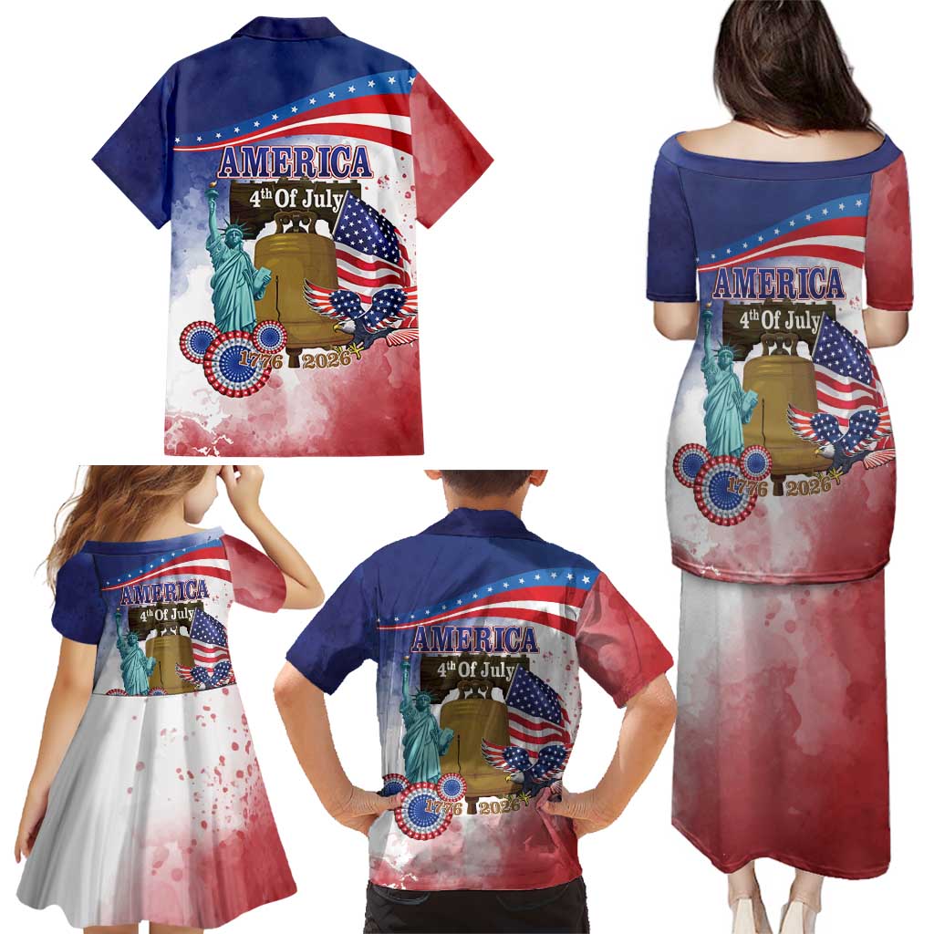 United States 4th Of July Family Matching Puletasi and Hawaiian Shirt 250th Anniversary Liberty Bell - Wonder Print Shop