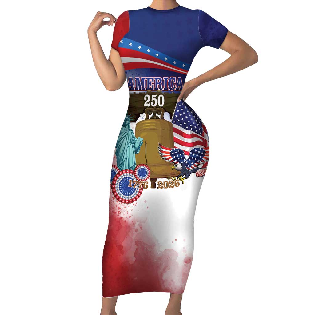 United States 4th Of July Family Matching Short Sleeve Bodycon Dress and Hawaiian Shirt 250th Anniversary Liberty Bell - Wonder Print Shop