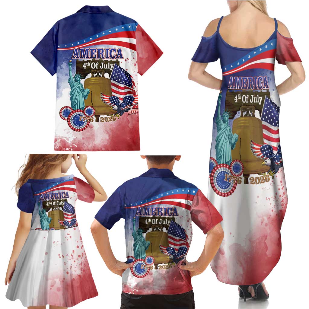 United States 4th Of July Family Matching Summer Maxi Dress and Hawaiian Shirt 250th Anniversary Liberty Bell - Wonder Print Shop
