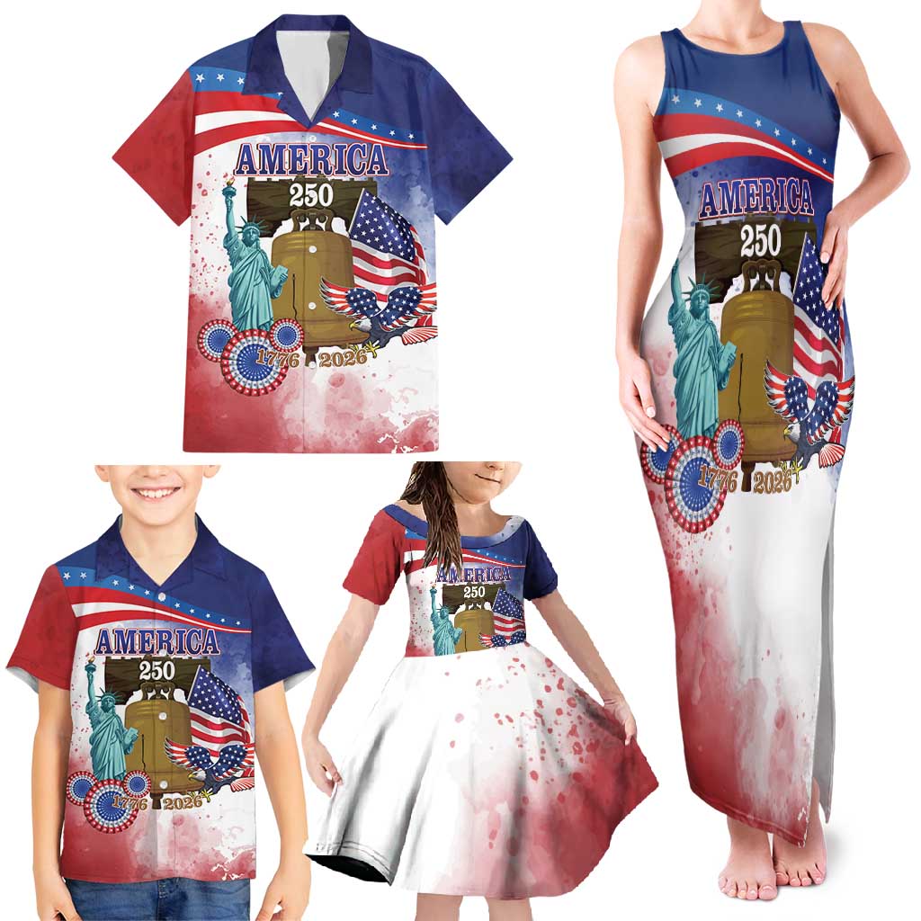 United States 4th Of July Family Matching Tank Maxi Dress and Hawaiian Shirt 250th Anniversary Liberty Bell - Wonder Print Shop