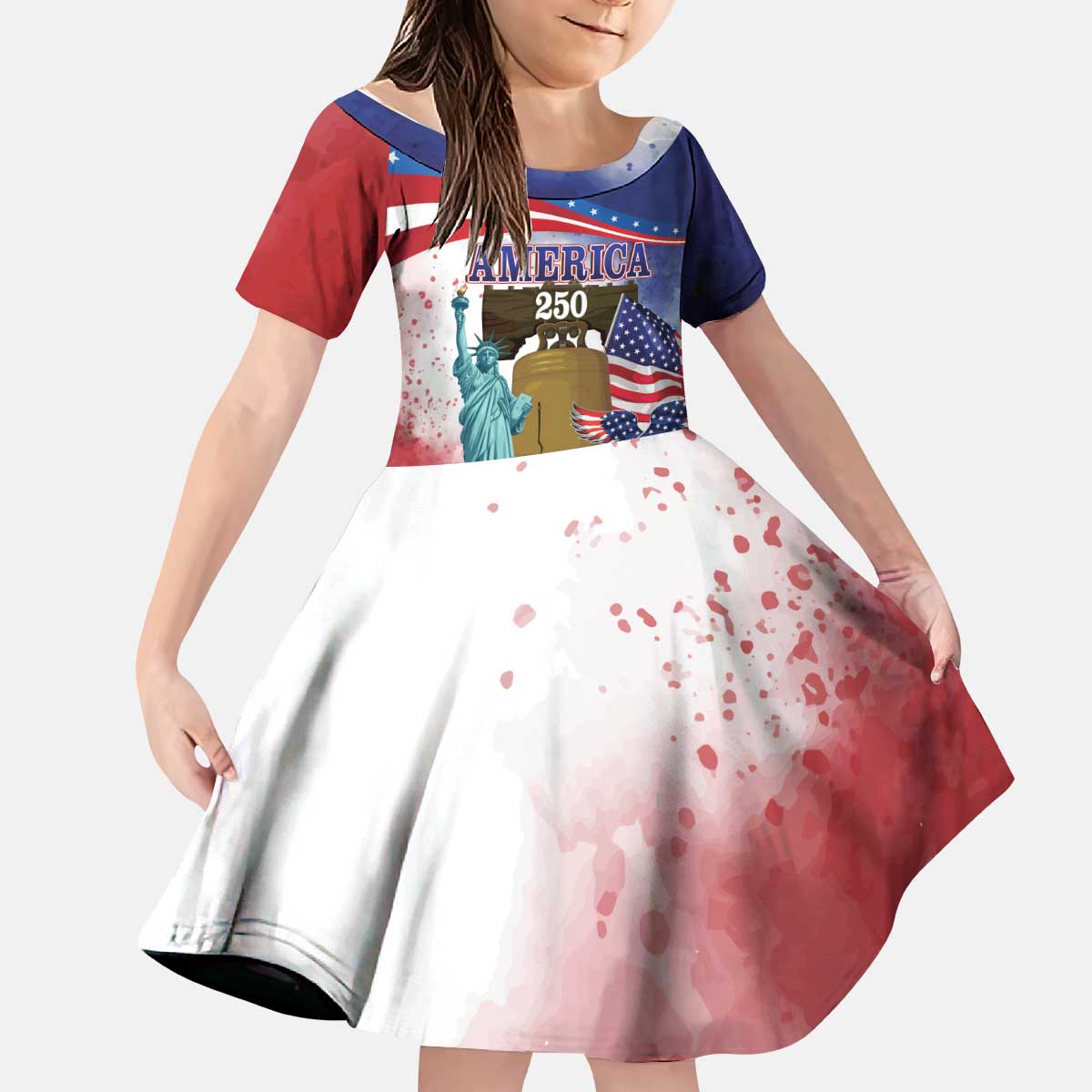 United States 4th Of July Kid Short Sleeve Dress 250th Anniversary Liberty Bell - Wonder Print Shop