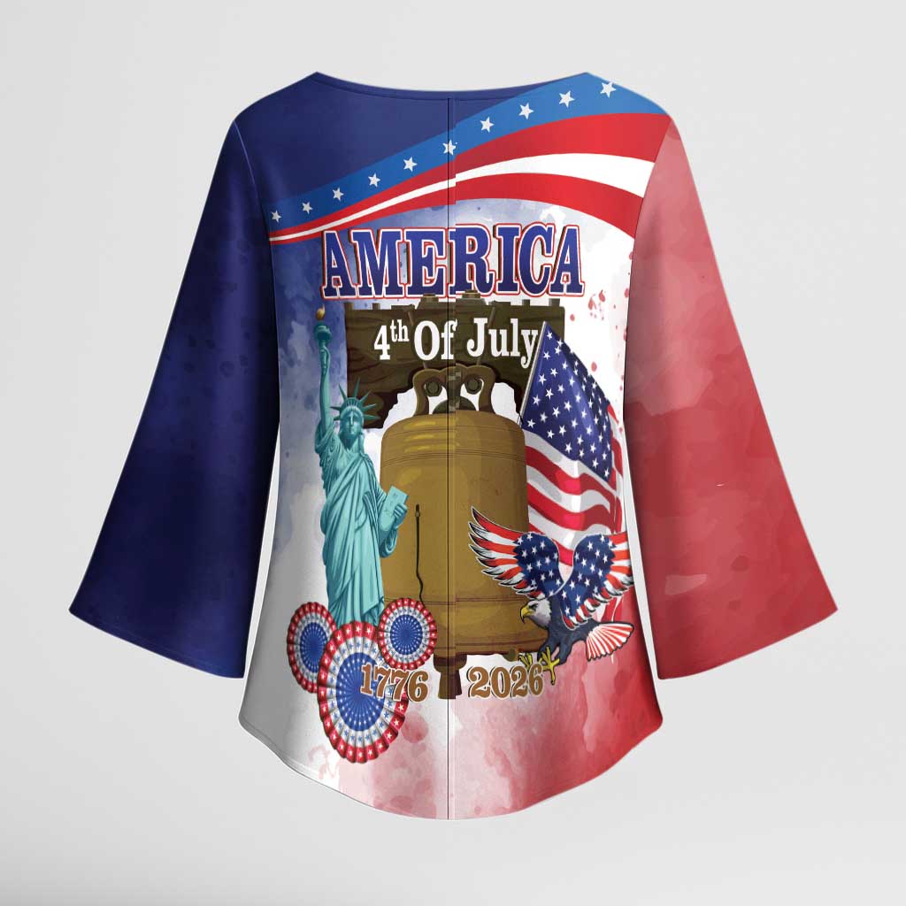 United States 4th Of July Kimono Sleeve Blouse 250th Anniversary Liberty Bell - Wonder Print Shop