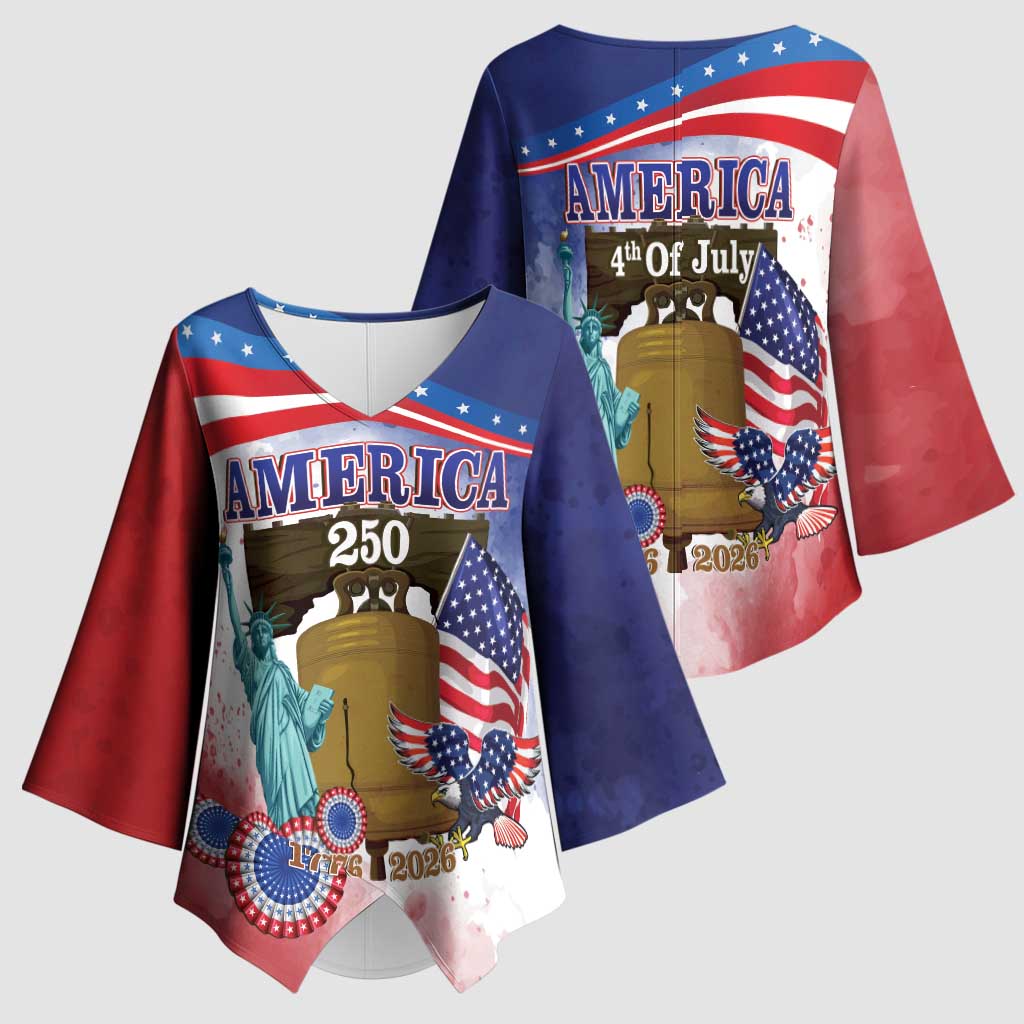 United States 4th Of July Kimono Sleeve Blouse 250th Anniversary Liberty Bell - Wonder Print Shop