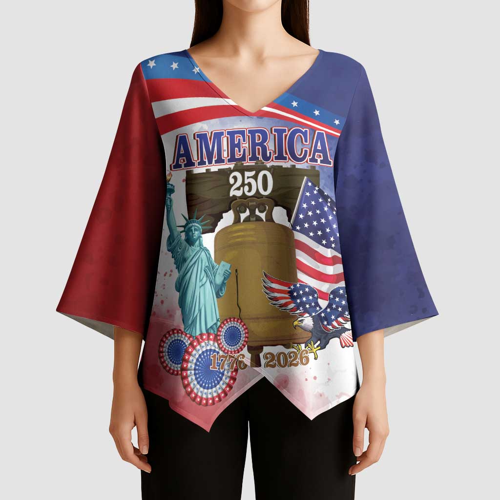United States 4th Of July Kimono Sleeve Blouse 250th Anniversary Liberty Bell - Wonder Print Shop
