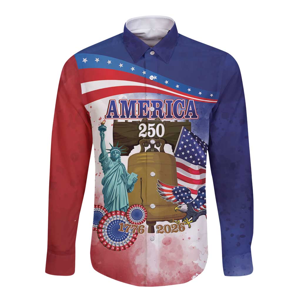 United States 4th Of July Long Sleeve Button Shirt 250th Anniversary Liberty Bell - Wonder Print Shop