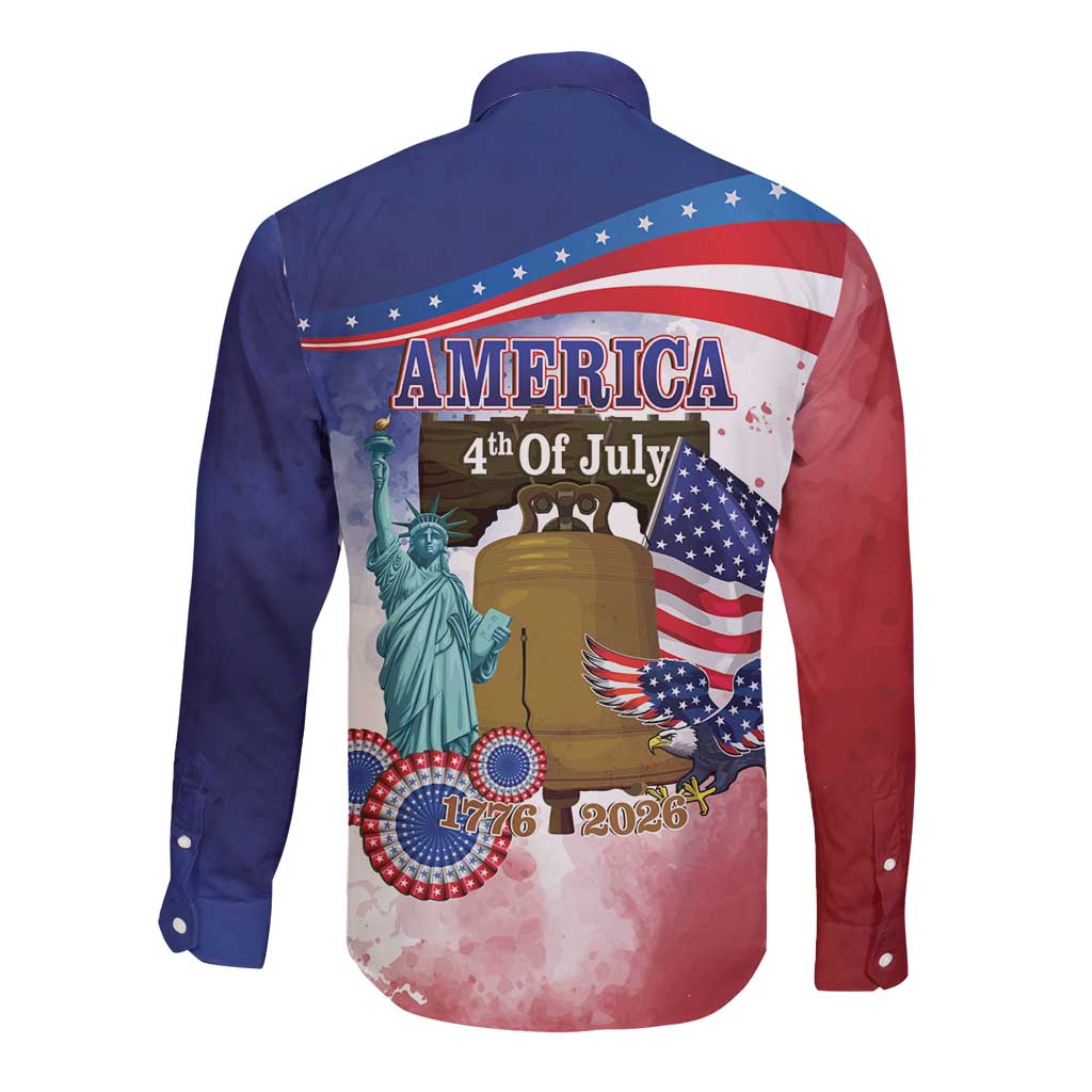 United States 4th Of July Long Sleeve Button Shirt 250th Anniversary Liberty Bell - Wonder Print Shop