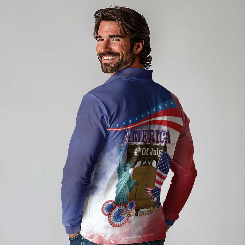 United States 4th Of July Long Sleeve Polo Shirt 250th Anniversary Liberty Bell - Wonder Print Shop