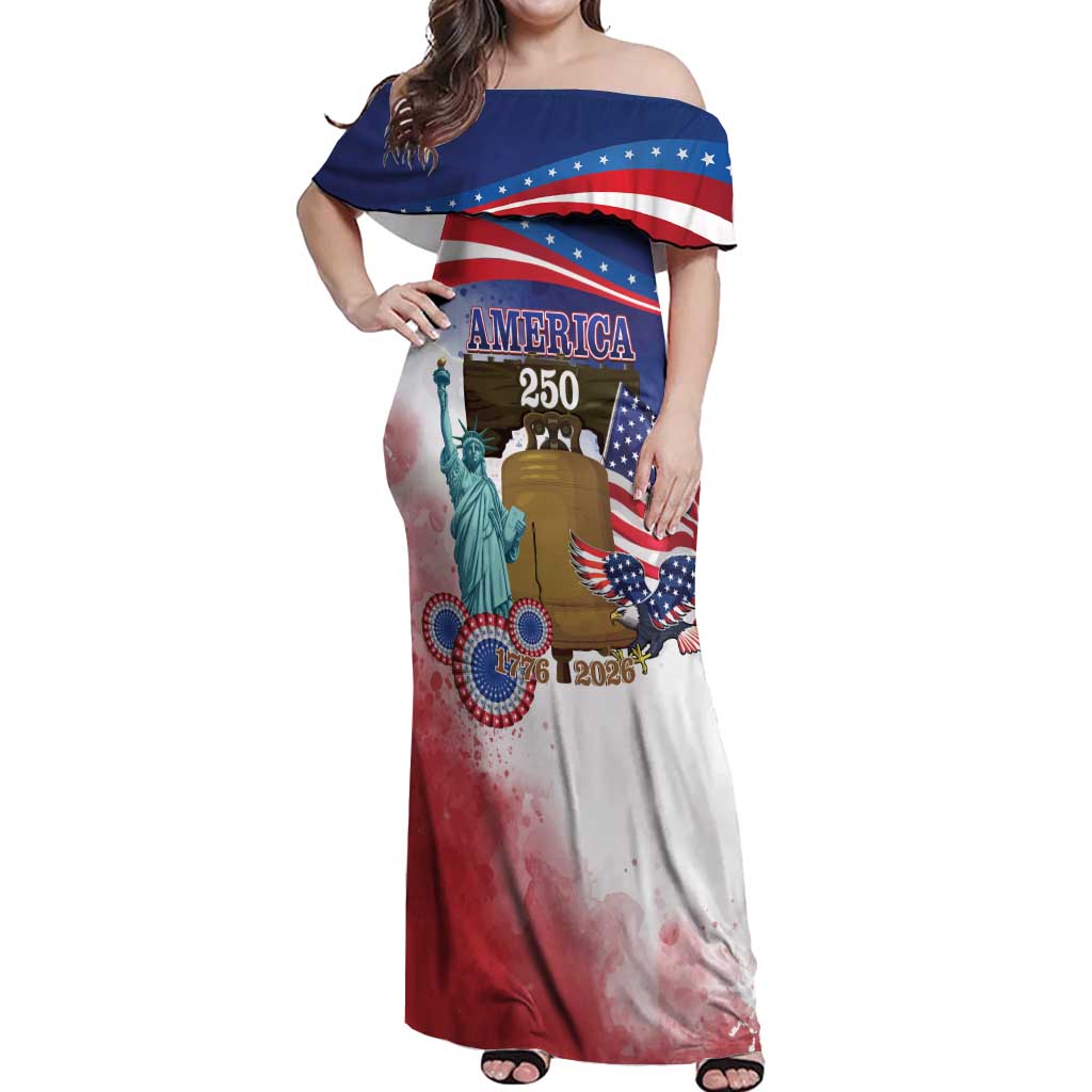 United States 4th Of July Off Shoulder Maxi Dress 250th Anniversary Liberty Bell - Wonder Print Shop