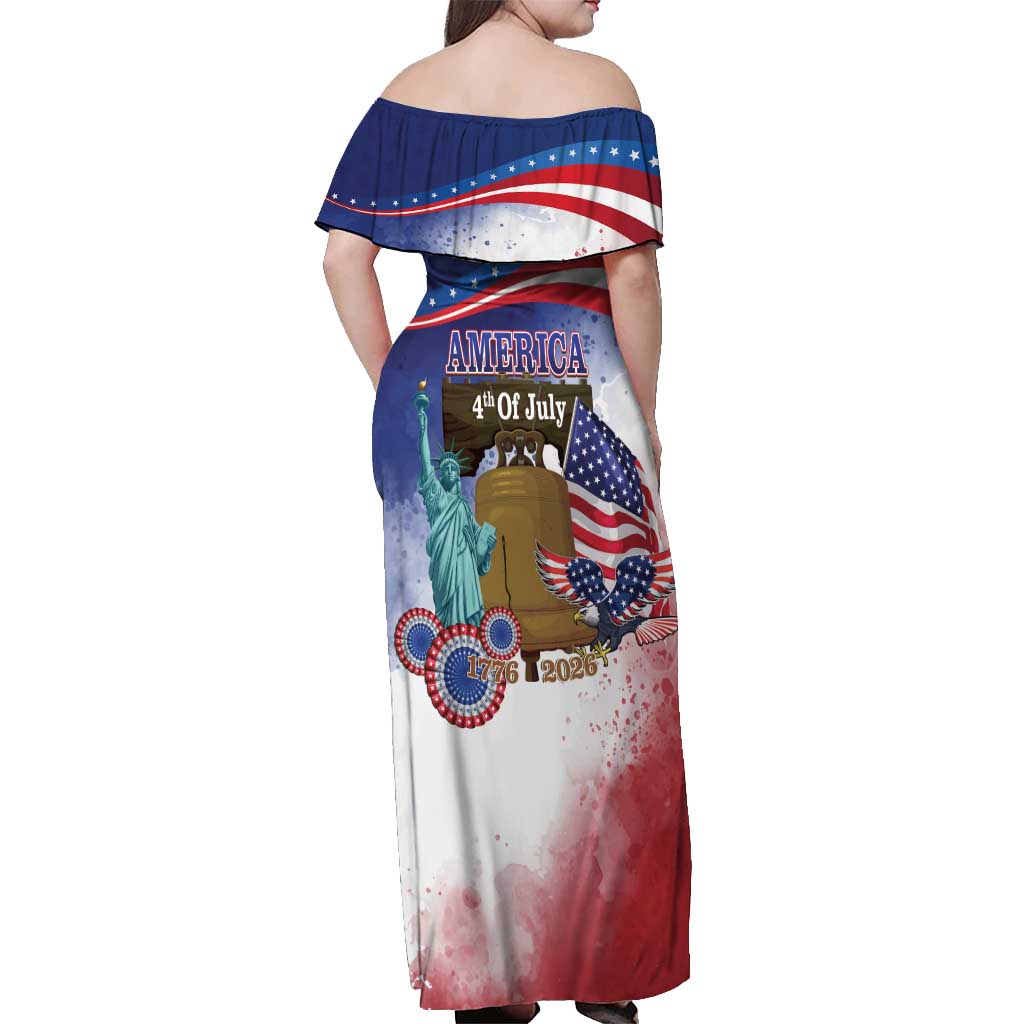 United States 4th Of July Off Shoulder Maxi Dress 250th Anniversary Liberty Bell - Wonder Print Shop
