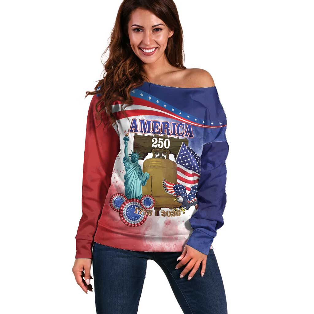 United States 4th Of July Off Shoulder Sweater 250th Anniversary Liberty Bell - Wonder Print Shop