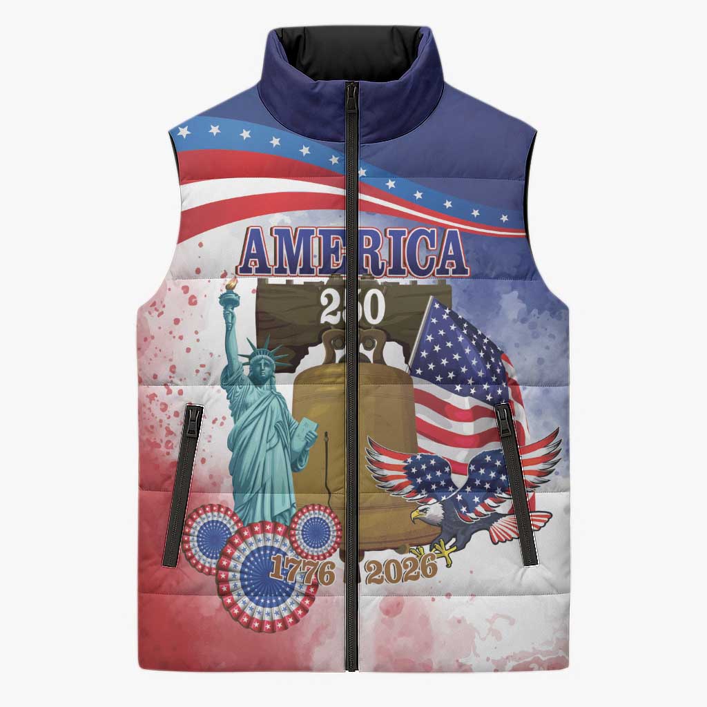 United States 4th Of July Sleeveless Puffer Jacket 250th Anniversary Liberty Bell - Wonder Print Shop