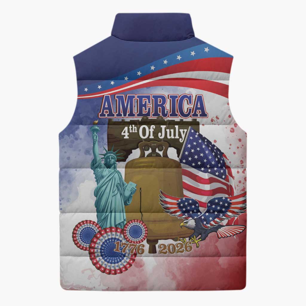 United States 4th Of July Sleeveless Puffer Jacket 250th Anniversary Liberty Bell - Wonder Print Shop