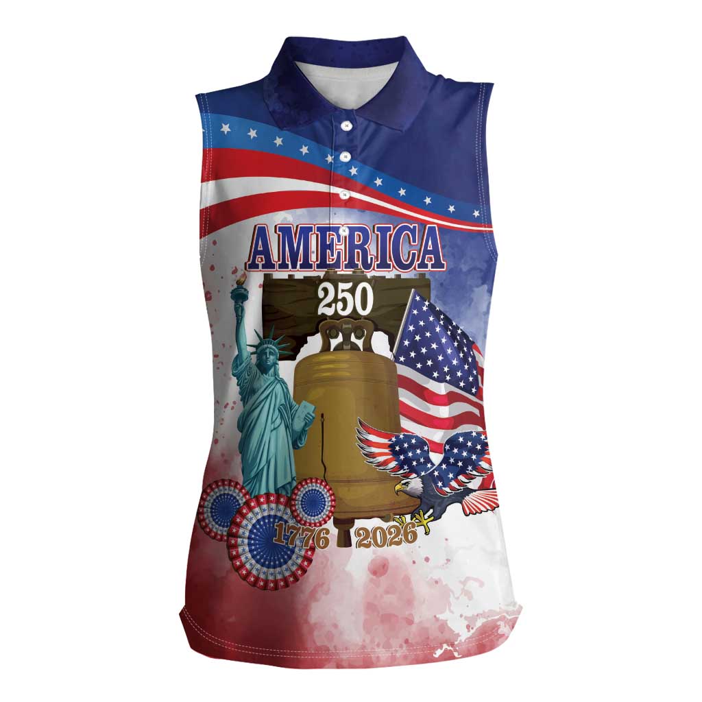 United States 4th Of July Women Sleeveless Polo Shirt 250th Anniversary Liberty Bell - Wonder Print Shop
