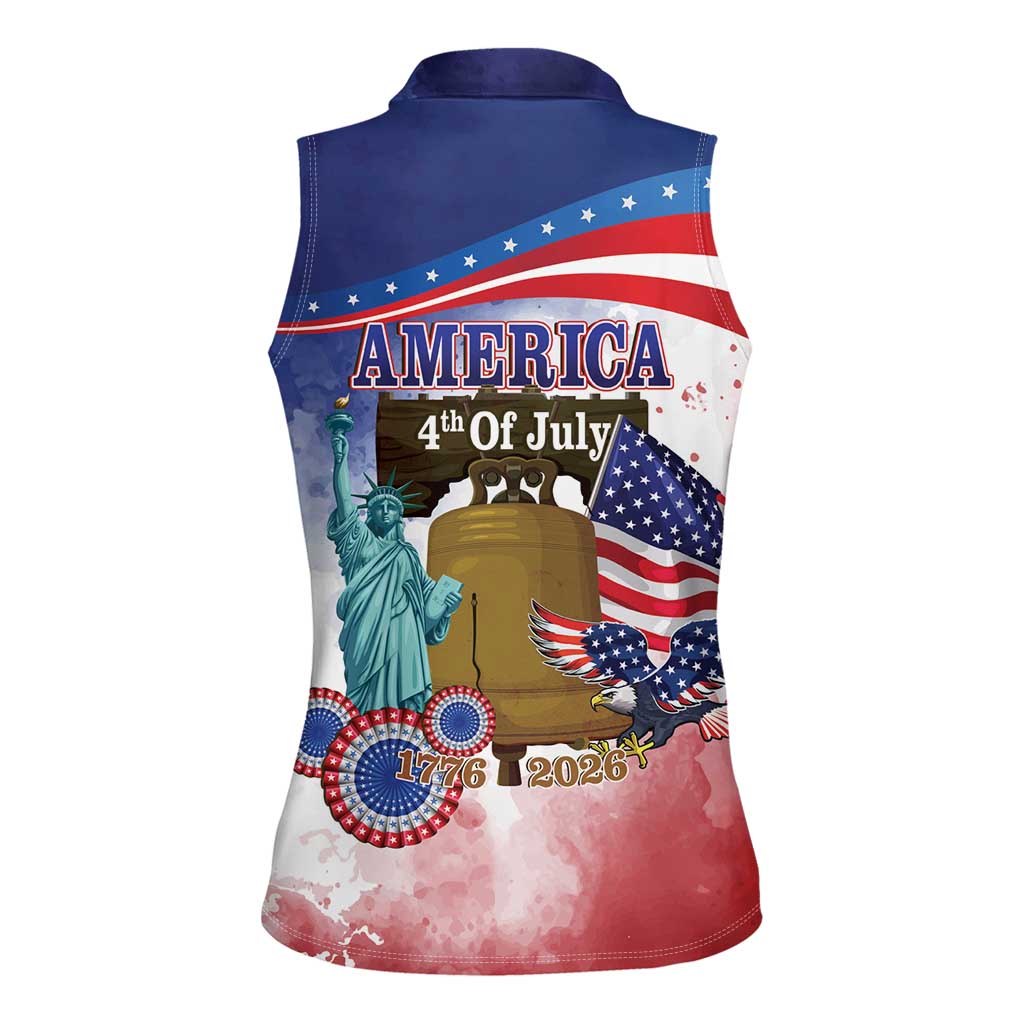 United States 4th Of July Women Sleeveless Polo Shirt 250th Anniversary Liberty Bell - Wonder Print Shop
