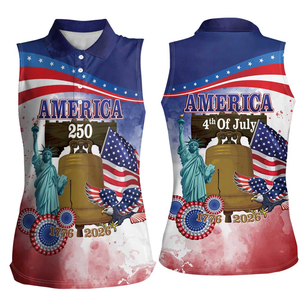 United States 4th Of July Women Sleeveless Polo Shirt 250th Anniversary Liberty Bell - Wonder Print Shop