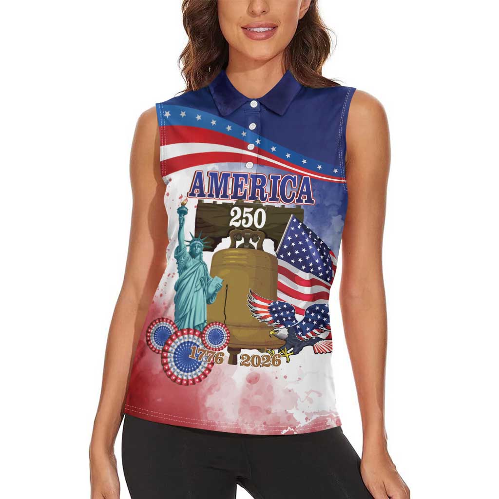 United States 4th Of July Women Sleeveless Polo Shirt 250th Anniversary Liberty Bell - Wonder Print Shop