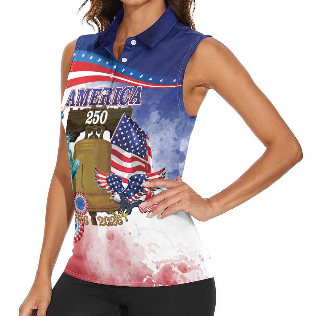 United States 4th Of July Women Sleeveless Polo Shirt 250th Anniversary Liberty Bell - Wonder Print Shop