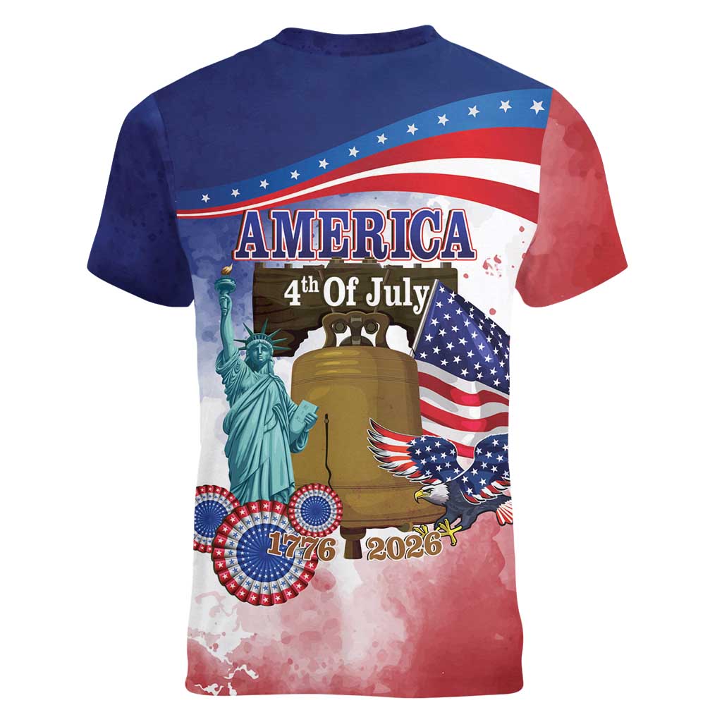United States 4th Of July Women V-Neck T-Shirt 250th Anniversary Liberty Bell - Wonder Print Shop
