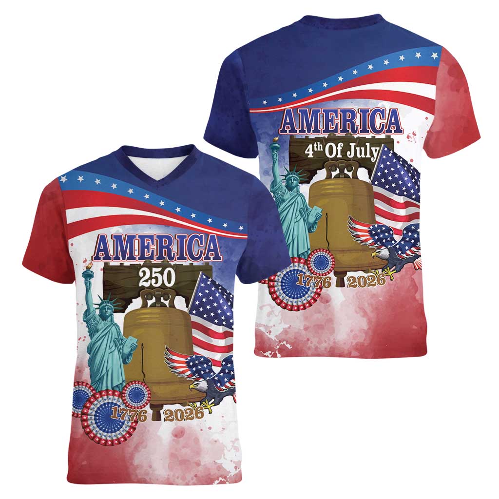 United States 4th Of July Women V-Neck T-Shirt 250th Anniversary Liberty Bell - Wonder Print Shop