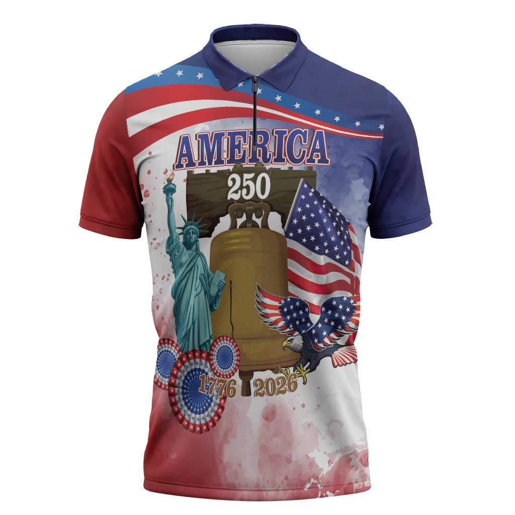 United States 4th Of July Zipper Polo Shirt 250th Anniversary Liberty Bell - Wonder Print Shop
