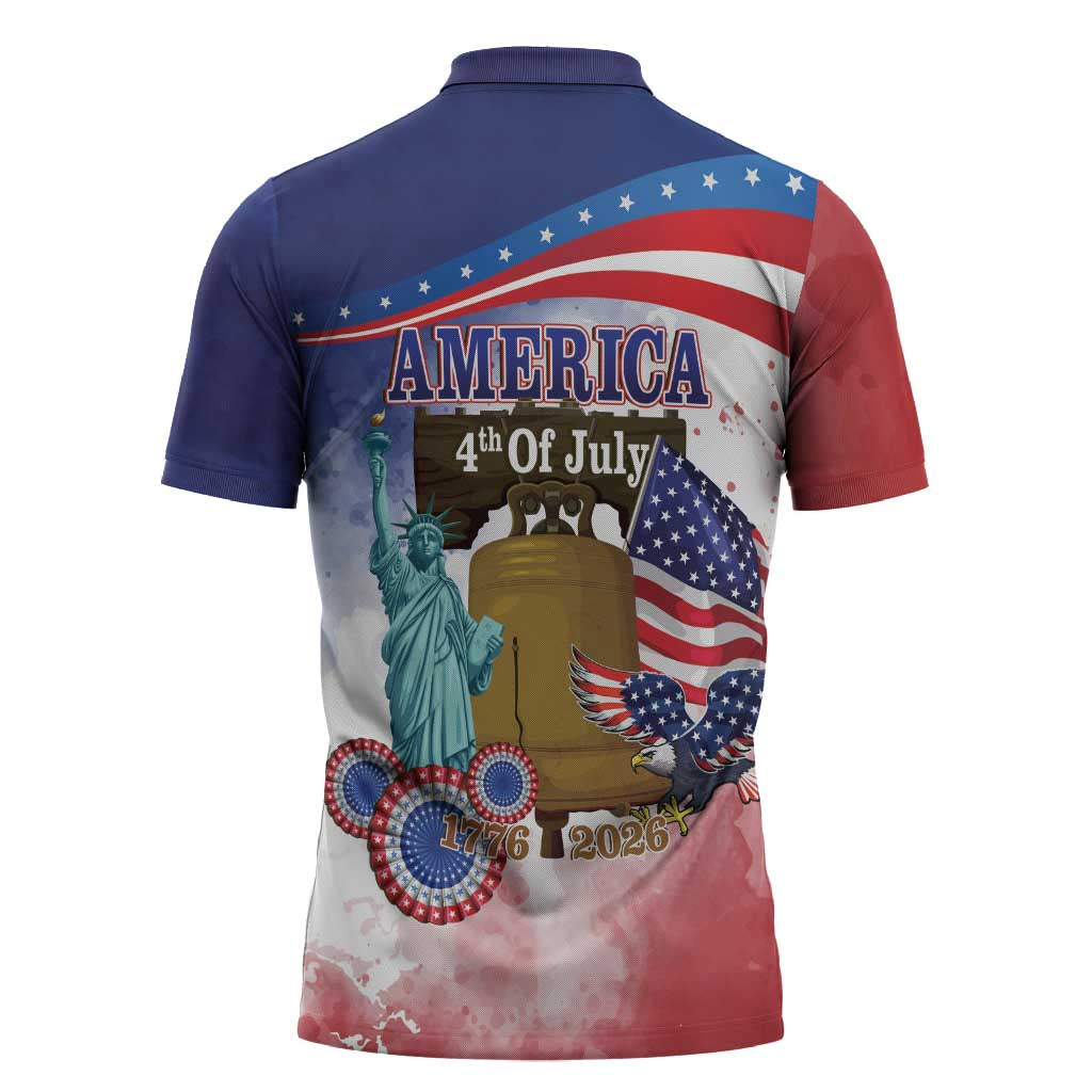 United States 4th Of July Zipper Polo Shirt 250th Anniversary Liberty Bell - Wonder Print Shop