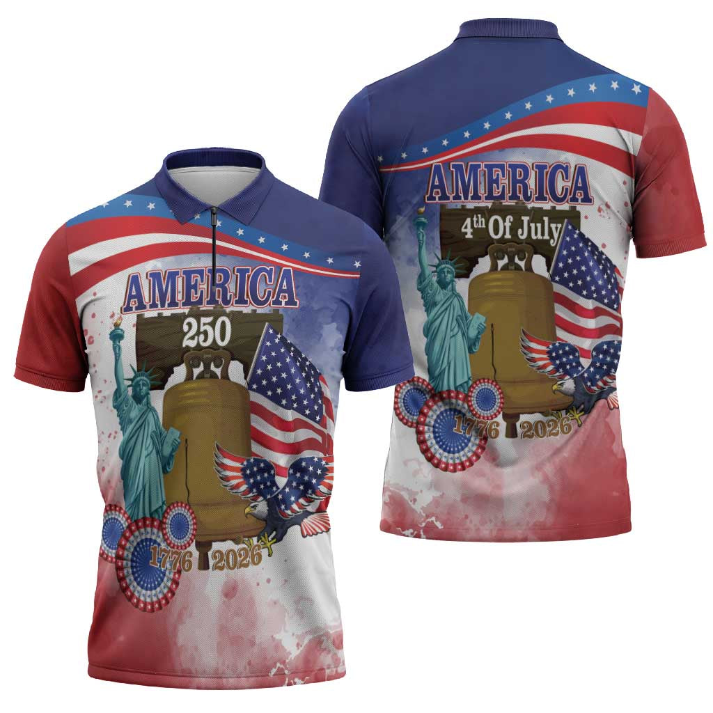 United States 4th Of July Zipper Polo Shirt 250th Anniversary Liberty Bell - Wonder Print Shop