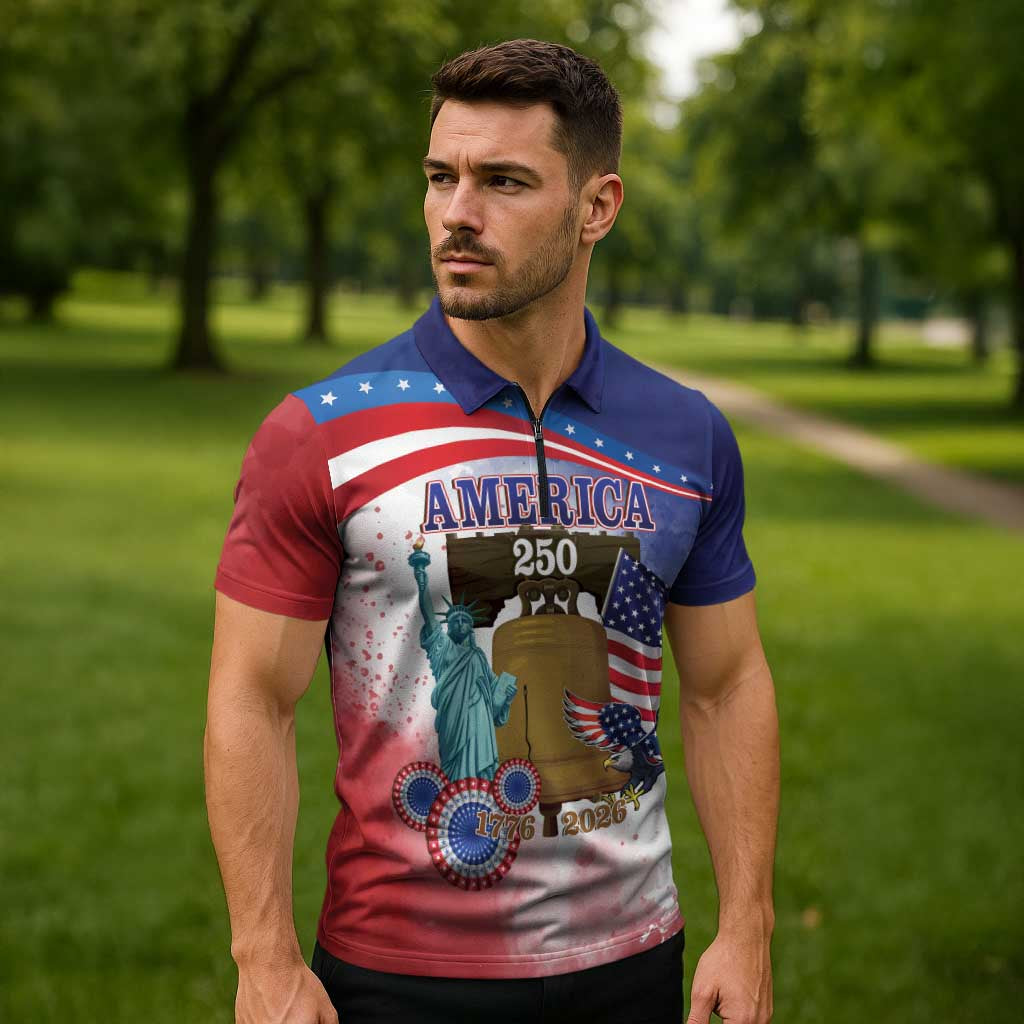 United States 4th Of July Zipper Polo Shirt 250th Anniversary Liberty Bell - Wonder Print Shop