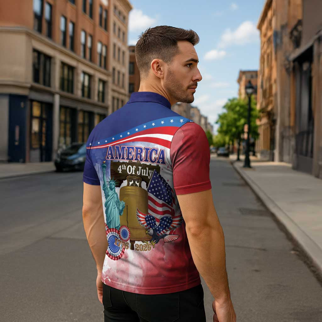 United States 4th Of July Zipper Polo Shirt 250th Anniversary Liberty Bell - Wonder Print Shop